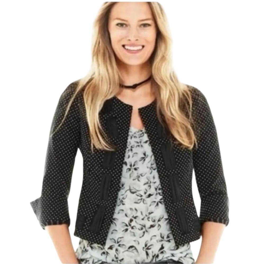 CABI 3/4 Slv Seaside Chic Polka Dots Black White Jacket
